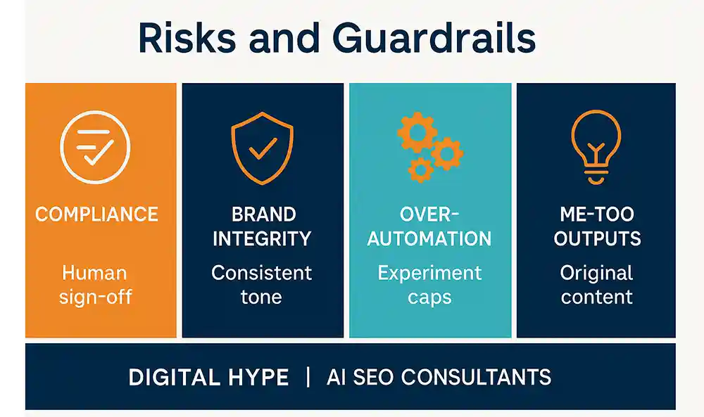 Infographic showing Agentic SEO risks and gaurdrails aspects
