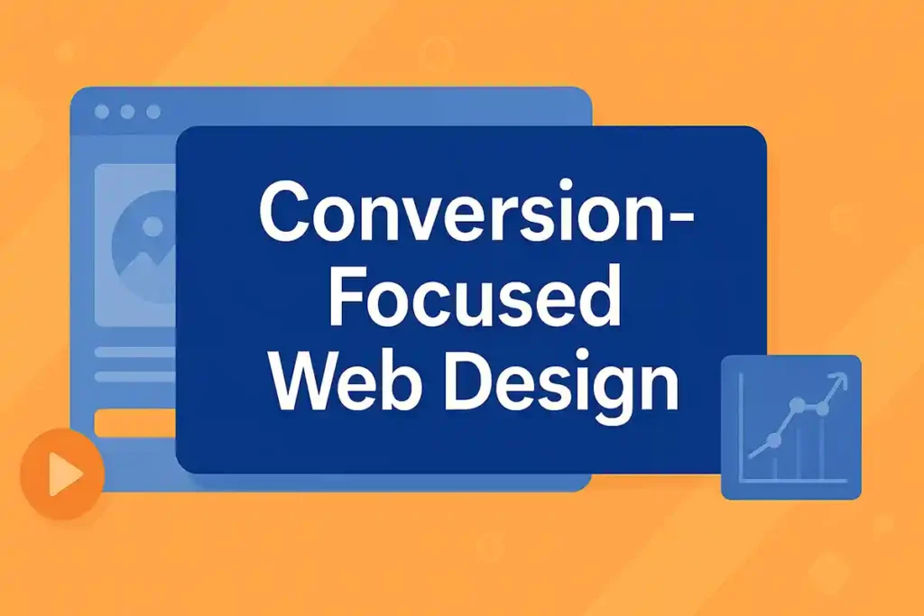 Modern digital workspace showing dual monitors with website wireframes and analytics charts, representing conversion-focused web design.