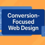 Modern digital workspace showing dual monitors with website wireframes and analytics charts, representing conversion-focused web design.